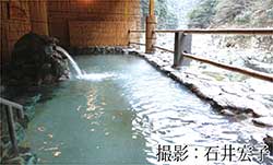 専用のケーブルカーで硫黄泉の露天風呂へ、祖谷温泉（徳島県三好市）