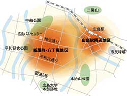  【図②】「楕円形の都心づくり」。ひろしま都心活性化プランより