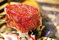 近海の魚介や質の良い食材を焚き火で豪快に味わっていただく。鮮度の良い食材は地元業者から毎日届く
