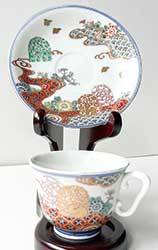 色絵青海波に兎文カップ&ソーサー  深海墨之助作  明治9年