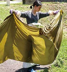 周りの植物を集めて染めている様子