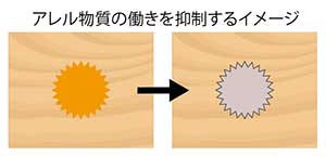 床材に触れ、時間とともにアレル物質の働きを抑制