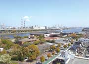 屋上からの風景（北西側）。大阪府立臨海スポーツセンターが見える