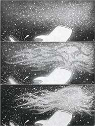 塩水アート作品『ほしをきく』上部、変化の過程 (上から2019年10月制作→2020年4月撮影→2021年5月撮影)