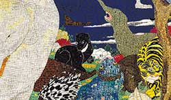 現在制作中の、伊藤若冲の『鳥獣花木図屏風』の模写作品